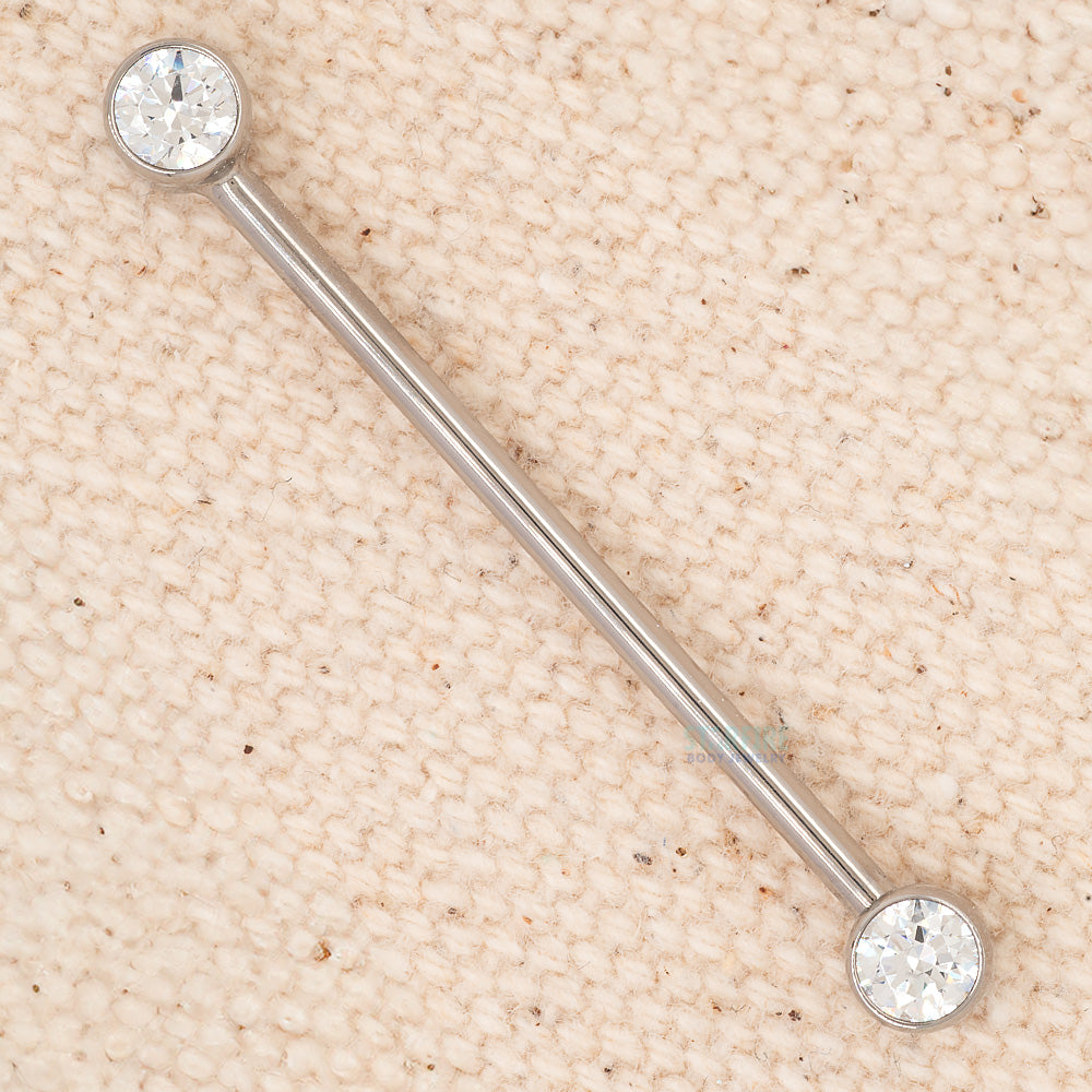 Bezel-Set Brilliant Cut Side-Set Industrial Barbell - CZ – Cubic Zirconia (14 ga. 1 3/16")