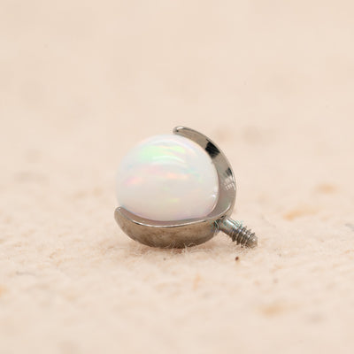 4mm 2 Prong Swirled Opal Ball Threaded End - WHO - White