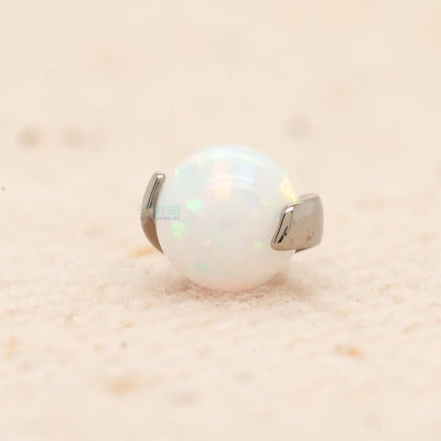 4mm 2 Prong Swirled Opal Ball Threaded End - WHO - White