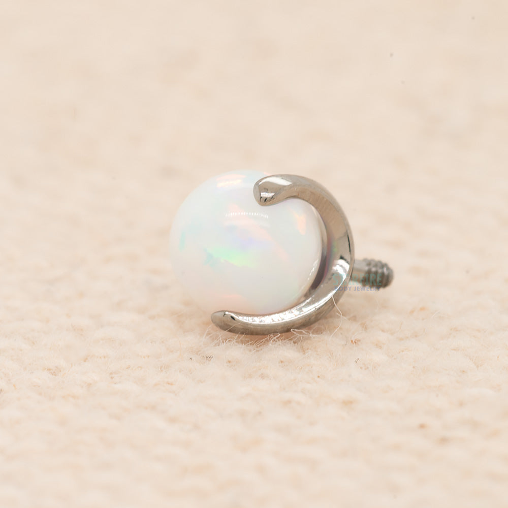 4mm 3 Prong Swirled Opal Ball Threaded End - WHO - White