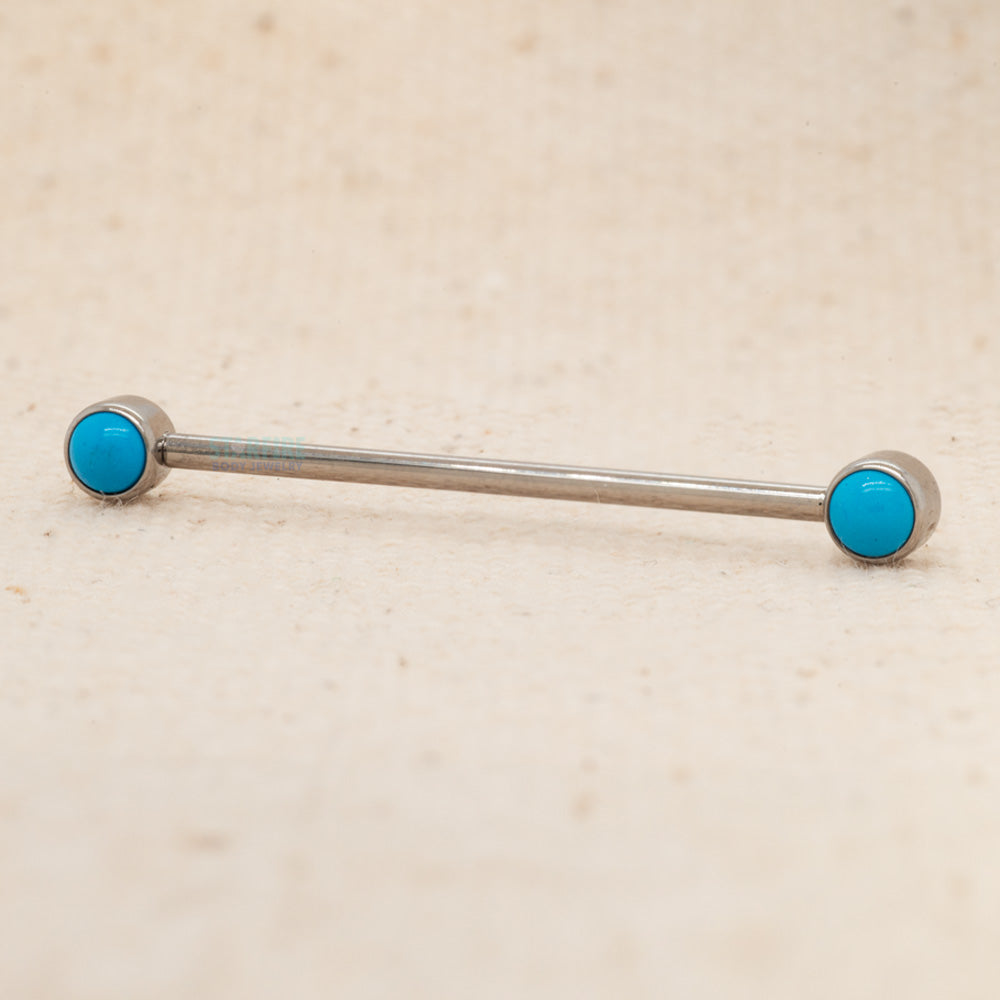 4mm Natural Stone Forward Facing Industrial Barbell in Bezel - TQ – Turquoise (14 ga. 1 1/4")