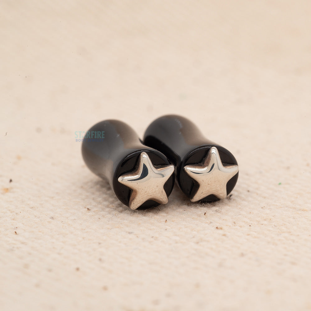 Double-Flared Horn Plugs with Silver Star (- 2 ga.)