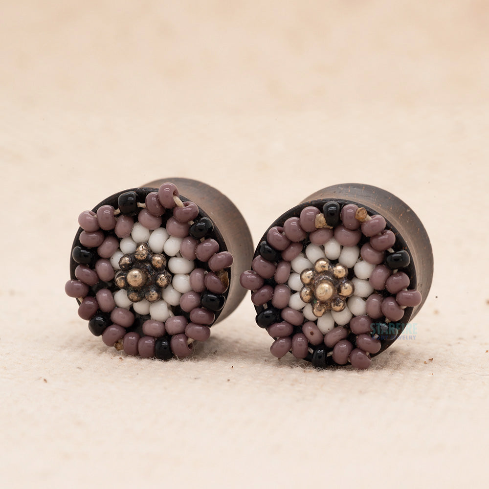 Double-Flared Wood with Beaded Flower Plugs - (1/2")
