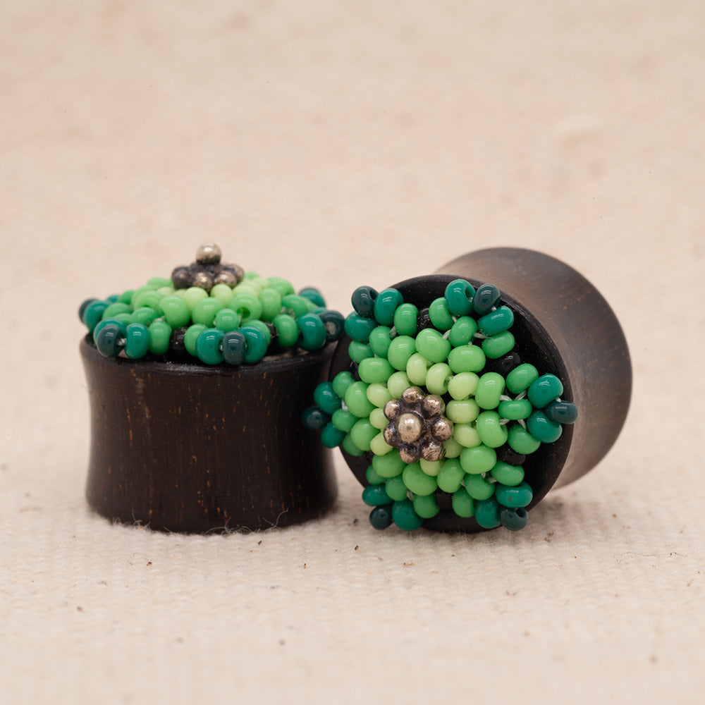 Double-Flared Wood with Beaded Flower Plugs - (5/8")