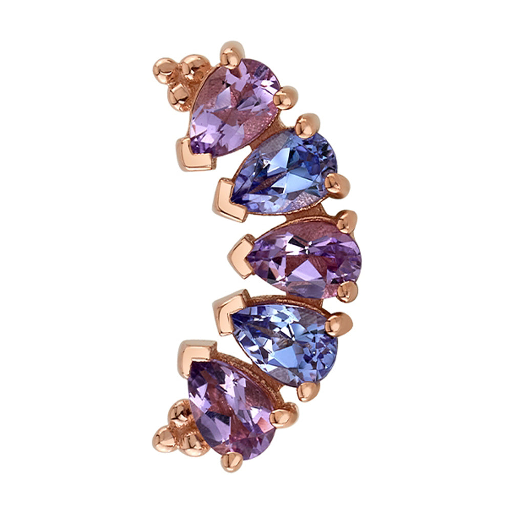 5 Gem Pear "Panaraya" Threaded End in Gold with Light Amethyst & Tanzanite