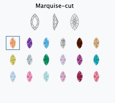 Marquise-Cut Brilliant-Cut Gem with Side Accents in Gold - on flatback