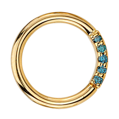 "Blaze 5" Seam Ring in Gold with Irradiated Ocean Blue Diamond