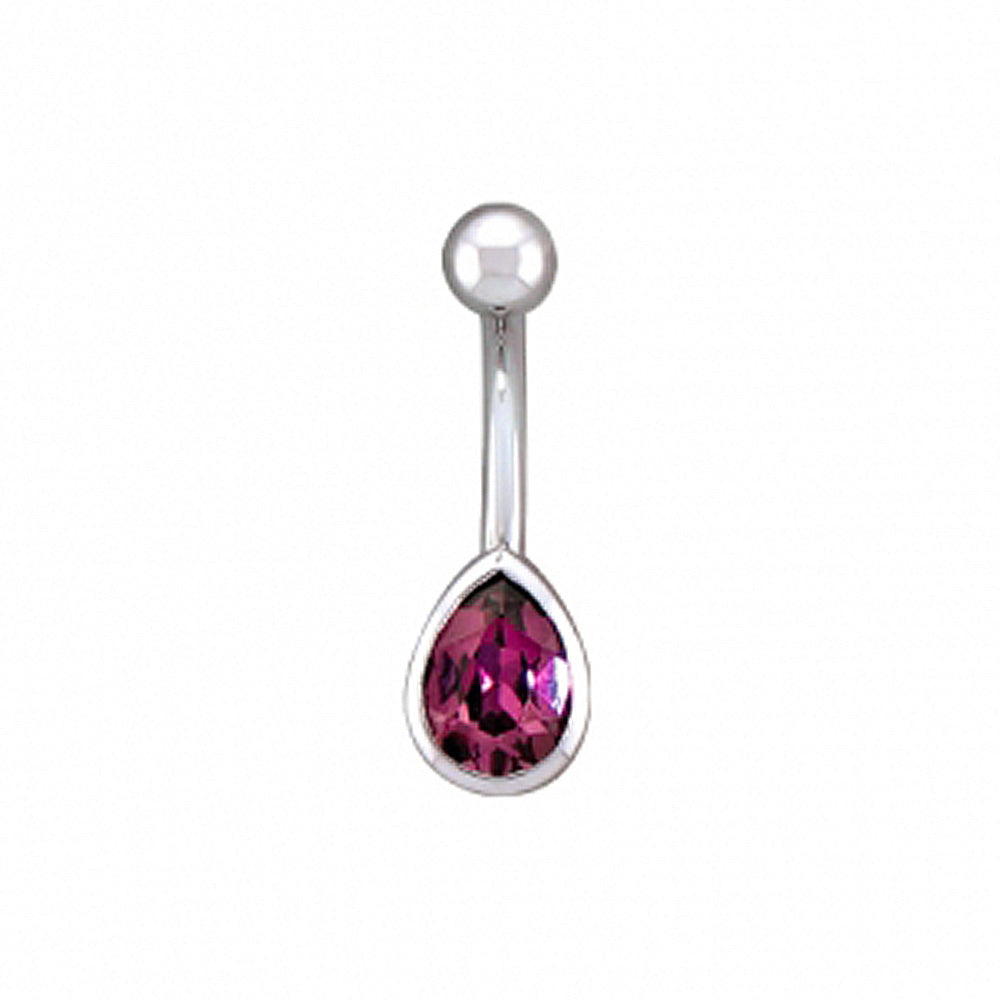 Pear-Cut Gem in Bezel Navel Curve in Gold with Rhodolite