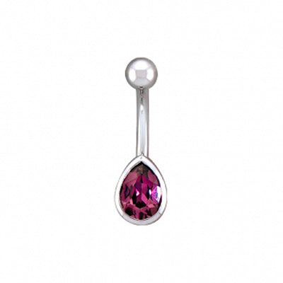 Pear-Cut Gem in Bezel Navel Curve in Gold with Rhodolite