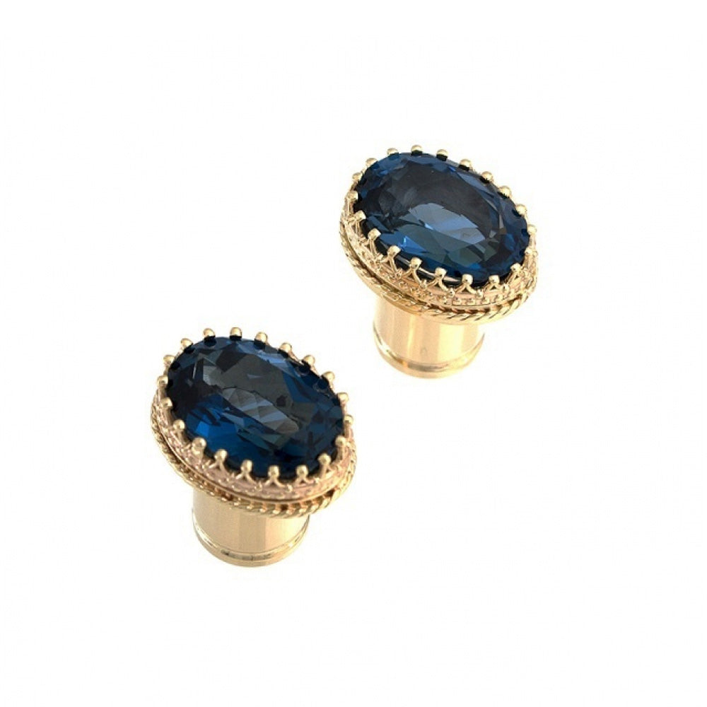 "Oval Crown" Earlets in Gold with London Blue Topaz