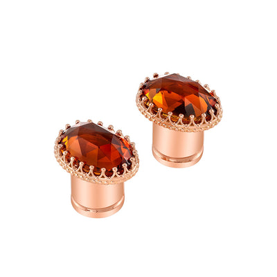 "Oval Crown" Earlets in Gold with Rose Cut Madeira Citrine