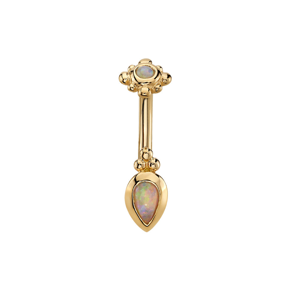 Beaded Pear Navel Curve in Gold with White Opal