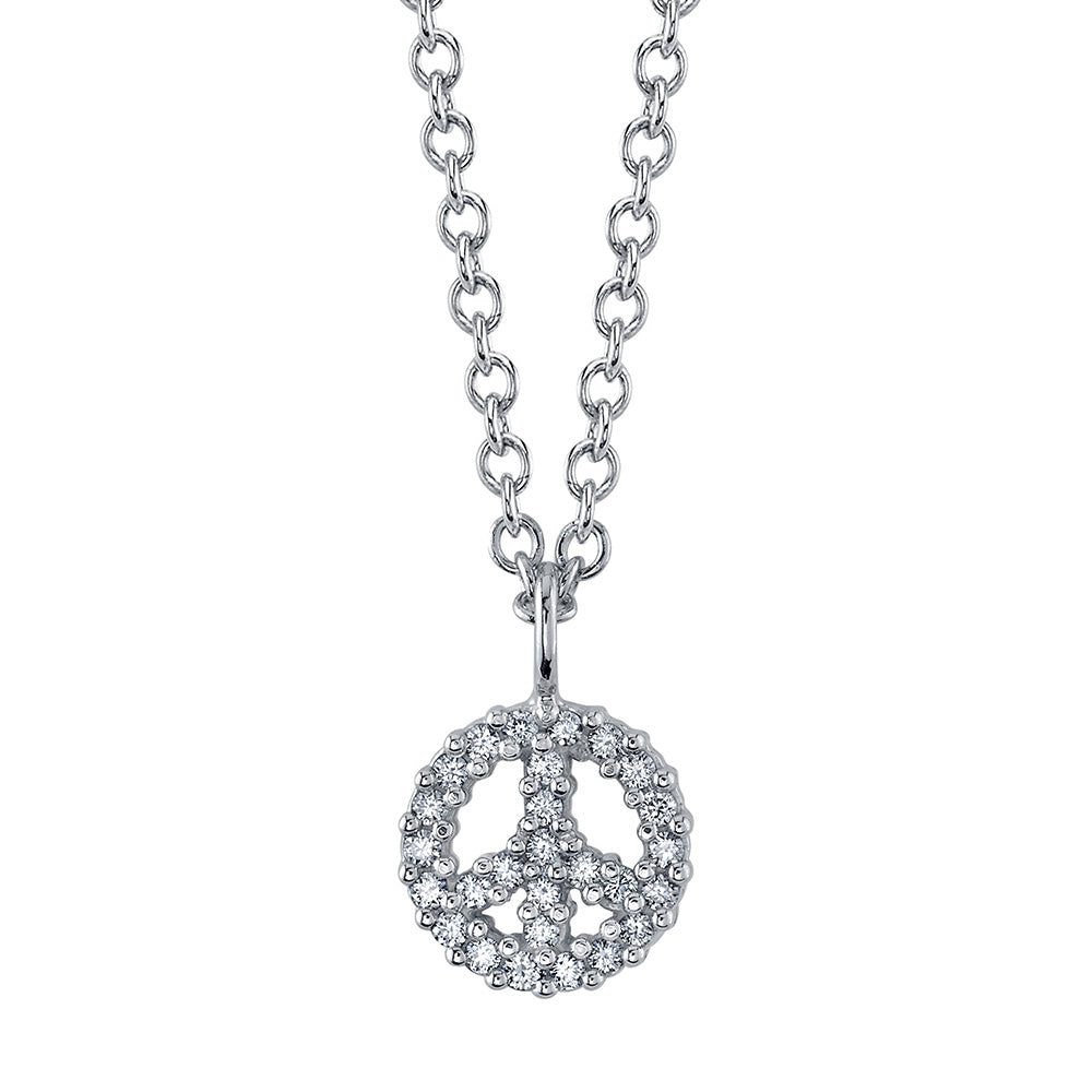 Micro Pave Peace Sign Necklace in Gold with DIAMONDS