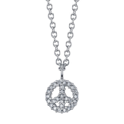 Micro Pave Peace Sign Necklace in Gold with DIAMONDS