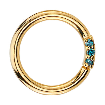 "Blaze 3" Seam Ring in Gold with Irradiated Ocean Blue Diamond