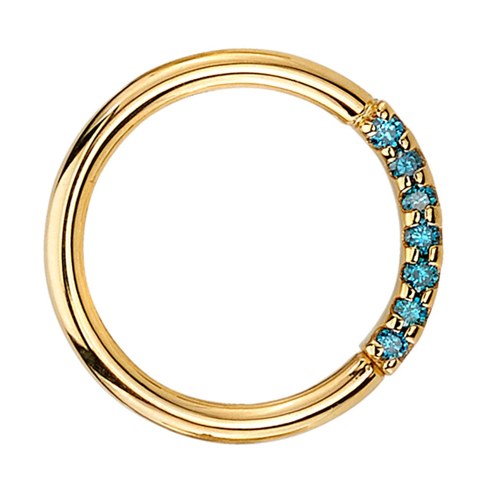 "Blaze 7" Seam Ring in Gold with Irradiated Ocean Blue Diamond