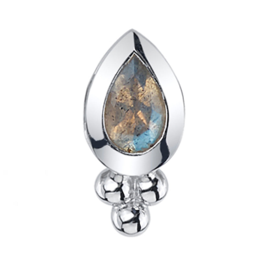 Beaded Pear Threaded End in Gold & Platinum with Rose Cut Labradorite