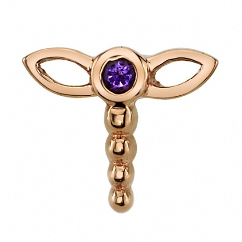 "Dragonfly" Threaded End in Gold & Platinum with Amethyst