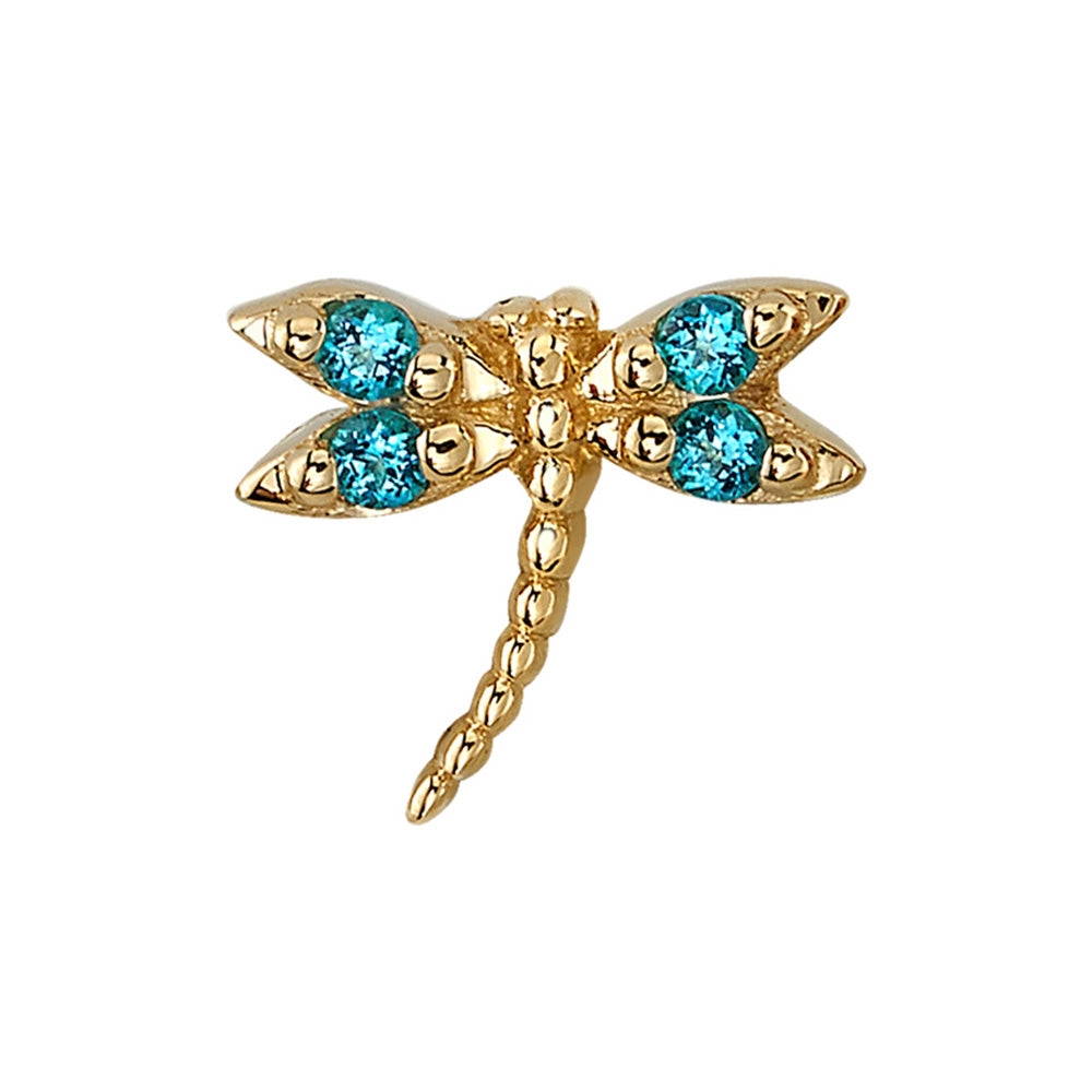 "Damselfly" Threaded End in Gold with Ocean Blue Diamonds