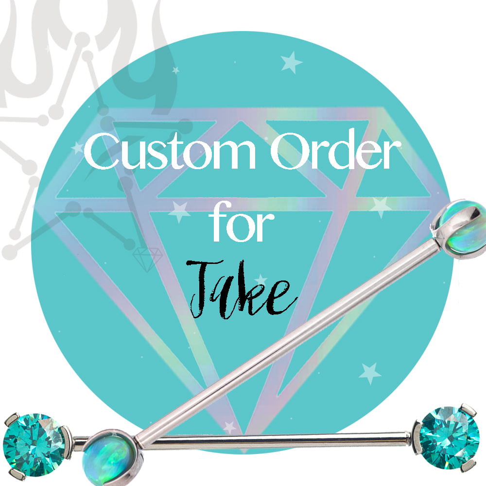 Special / Custom Order for Jake - "Jessamine" Industrial Barbell with Genuine White Opal, Diamond & Synthetic White Opals