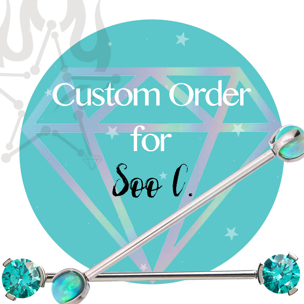 Special / Custom Order for Soo C. - "Athena" Threaded End in Gold with Grey Sapphire & Genuine White Opals