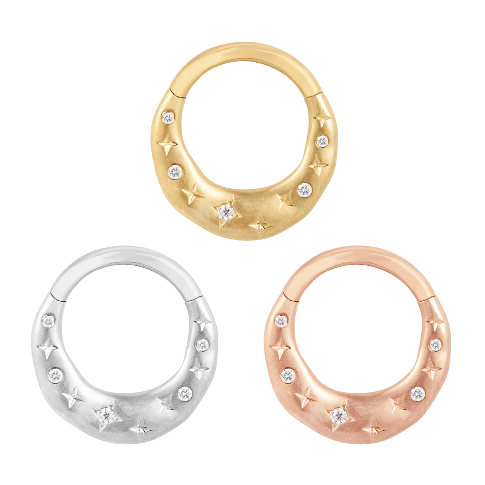 "Wishful Thinking" Hinge Ring / Clicker in Gold with CZ's