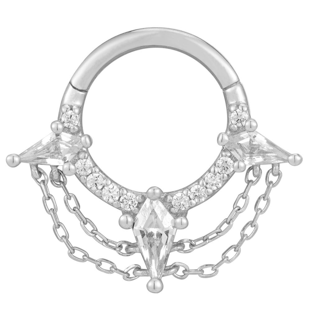 "Good Times" with Chains Hinge Ring / Clicker in Gold with CZ's