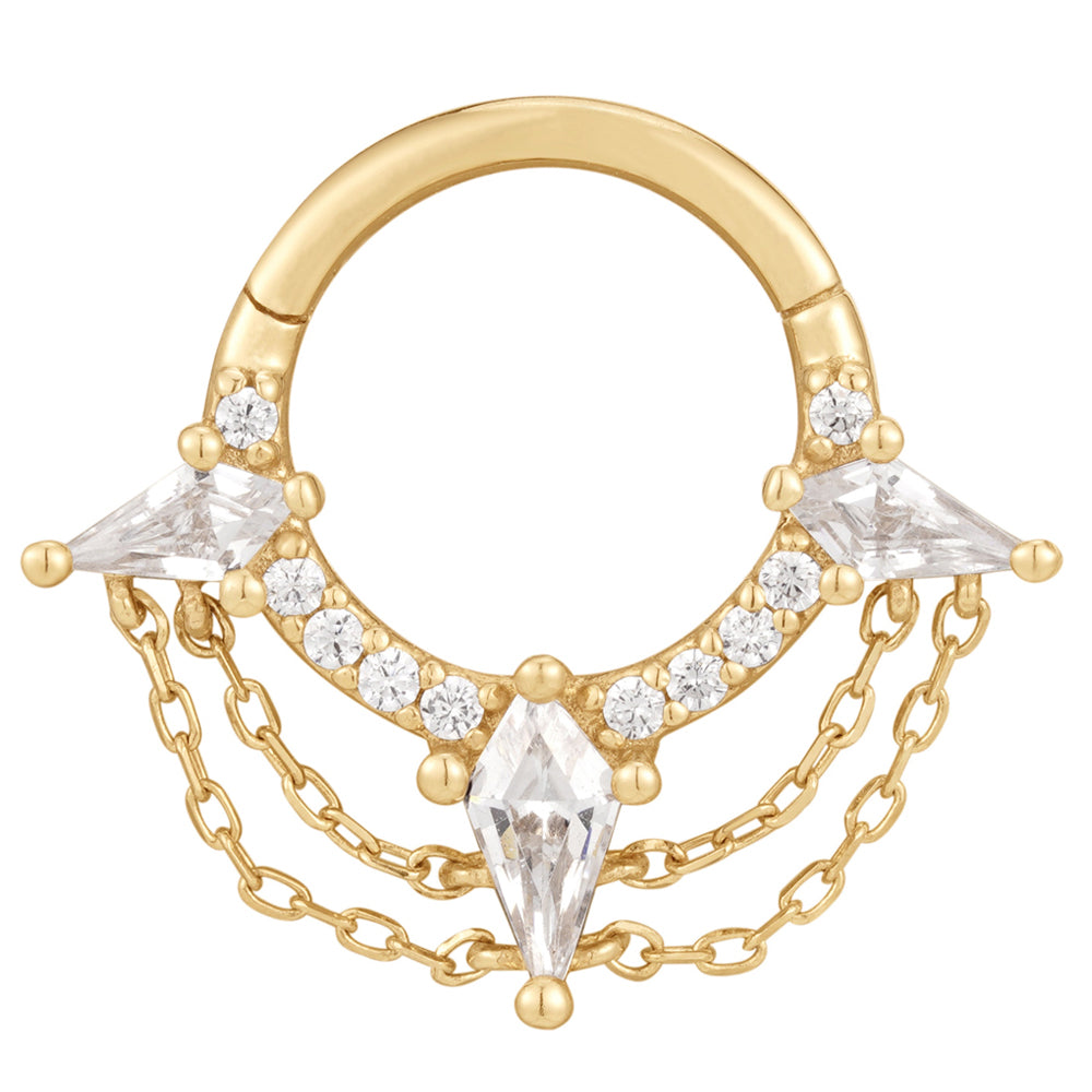 "Good Times" with Chains Hinge Ring / Clicker in Gold with CZ's
