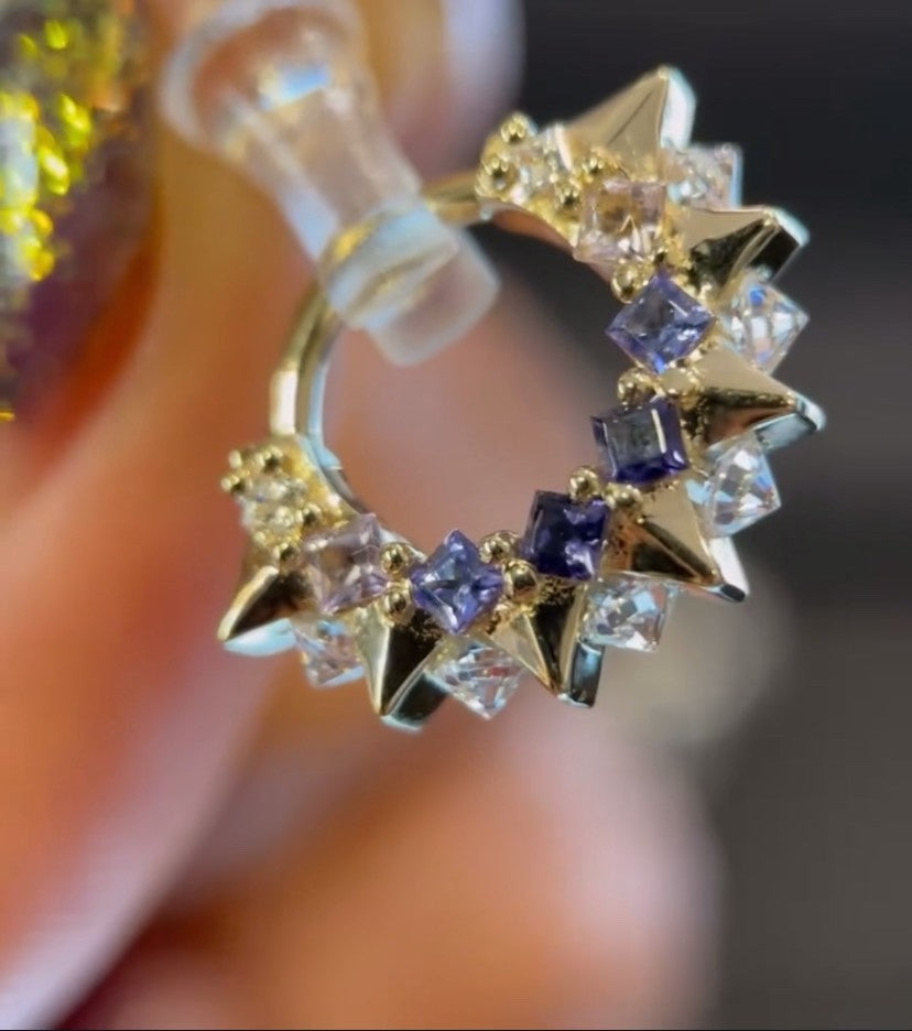 Special / Custom Order for Maddie W. - "Tara" Hinge Ring in Gold with Amethyst, Iolite, Tanzanite & White CZ's