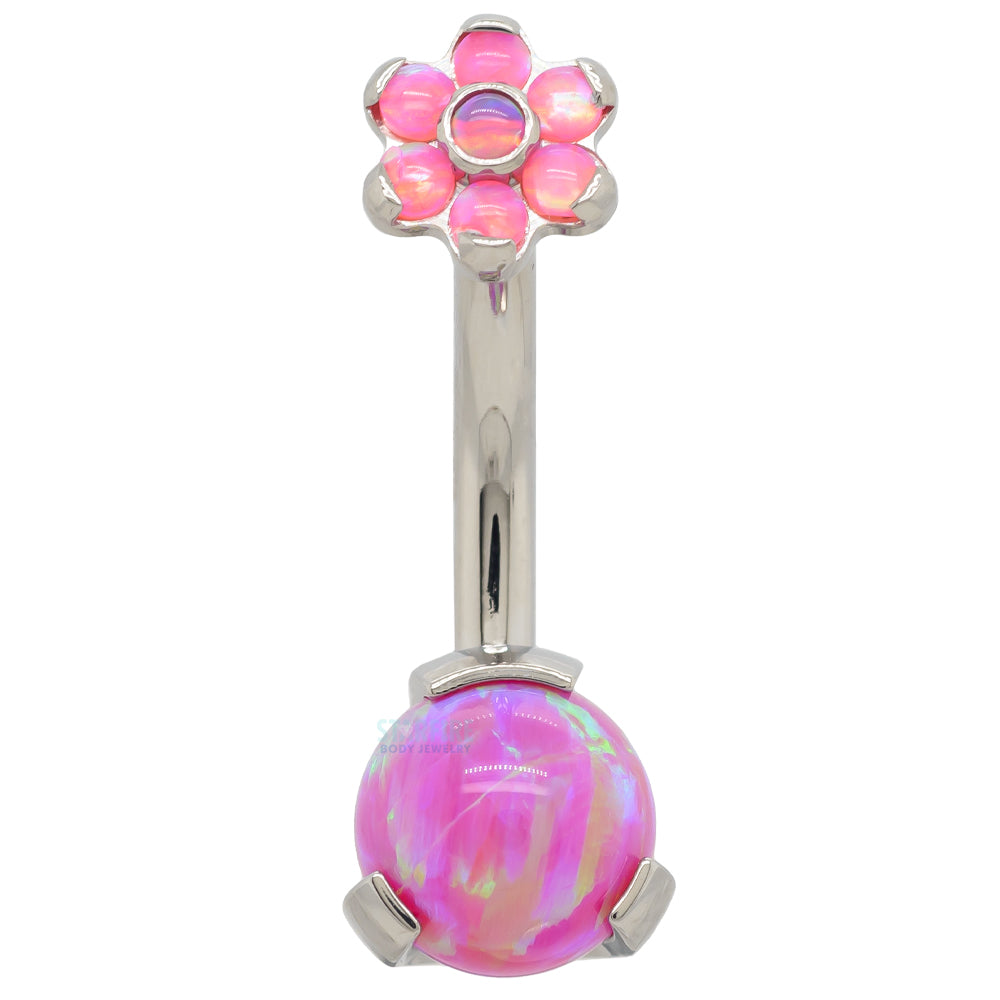 Prong Opal Ball Navel Curve with Flower Top - custom color combos