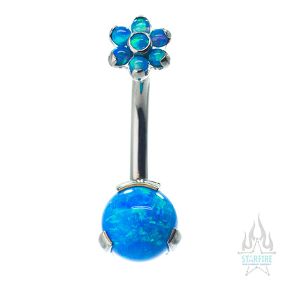 Prong Opal Ball Navel Curve with Flower Top