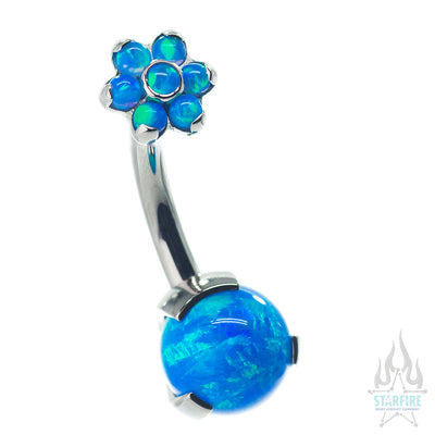 Prong Opal Ball Navel Curve with Flower Top