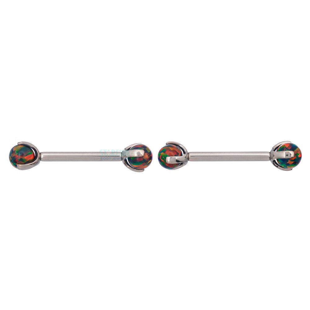 Opal Ball in Prong's Nipple Barbells