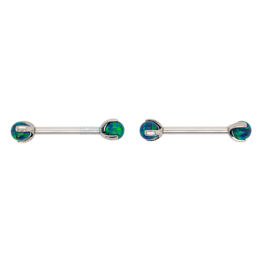 Opal Ball in Prong's Nipple Barbells