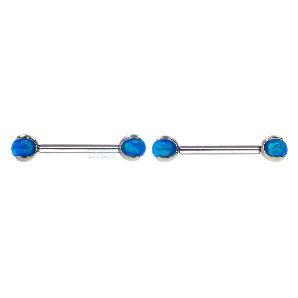 Opal Ball in Prong's Nipple Barbells