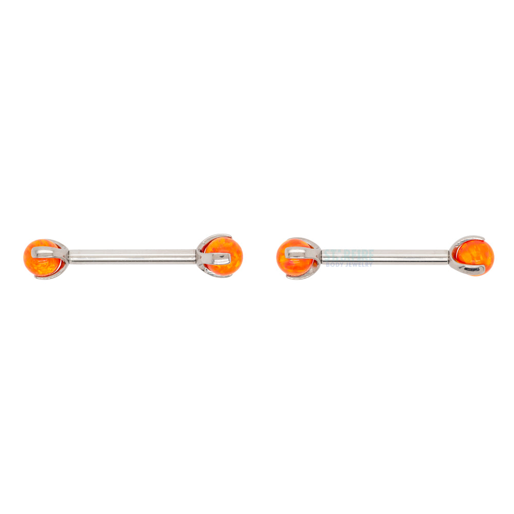 Opal Ball in Prong's Nipple Barbells