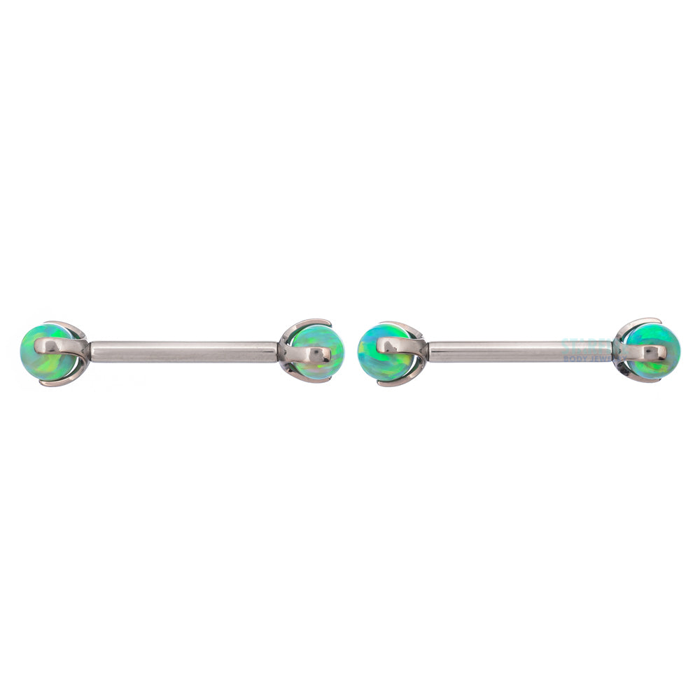 Opal Ball in Prong's Nipple Barbells