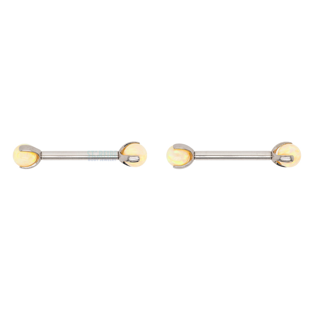 Opal Ball in Prong's Nipple Barbells