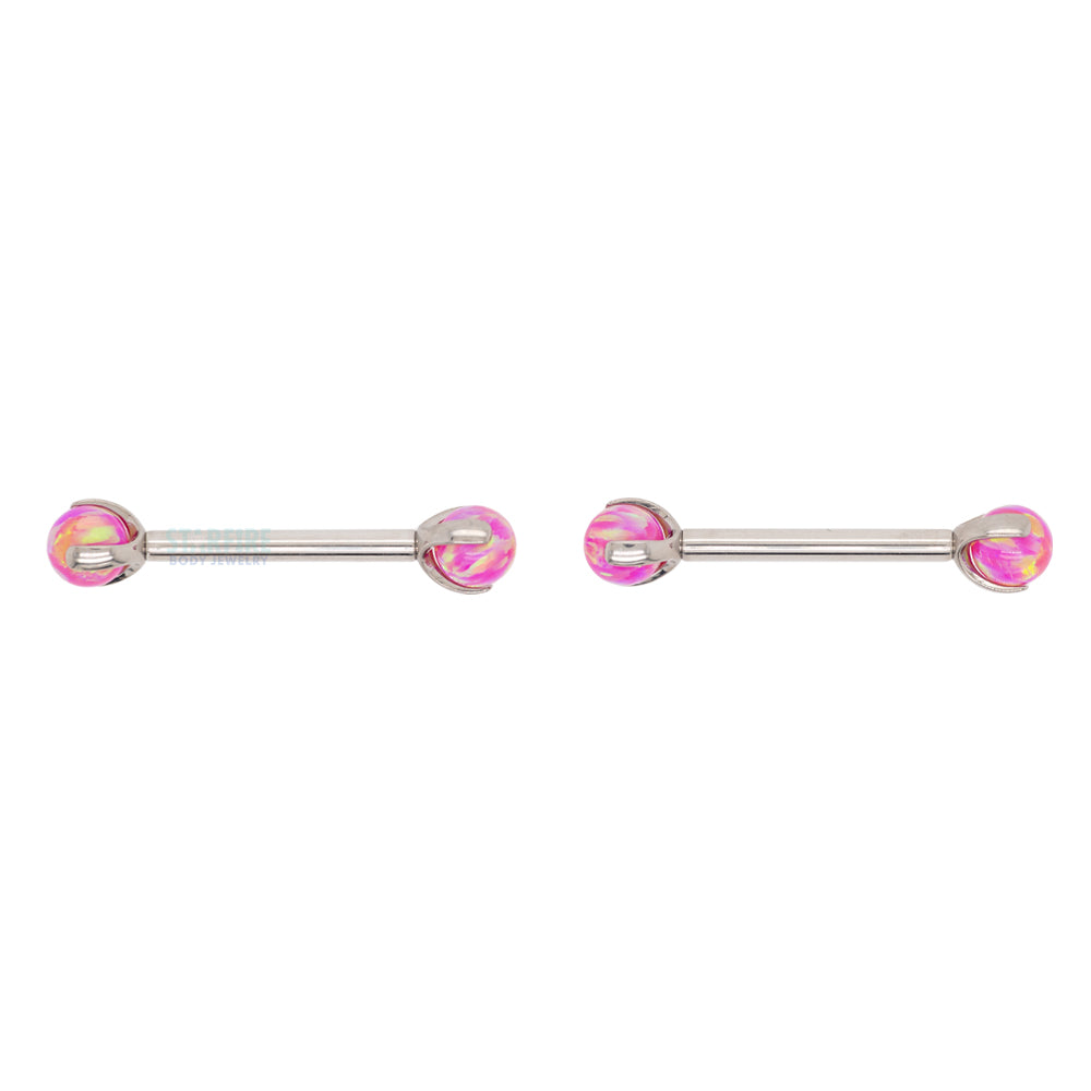 Opal Ball in Prong's Nipple Barbells