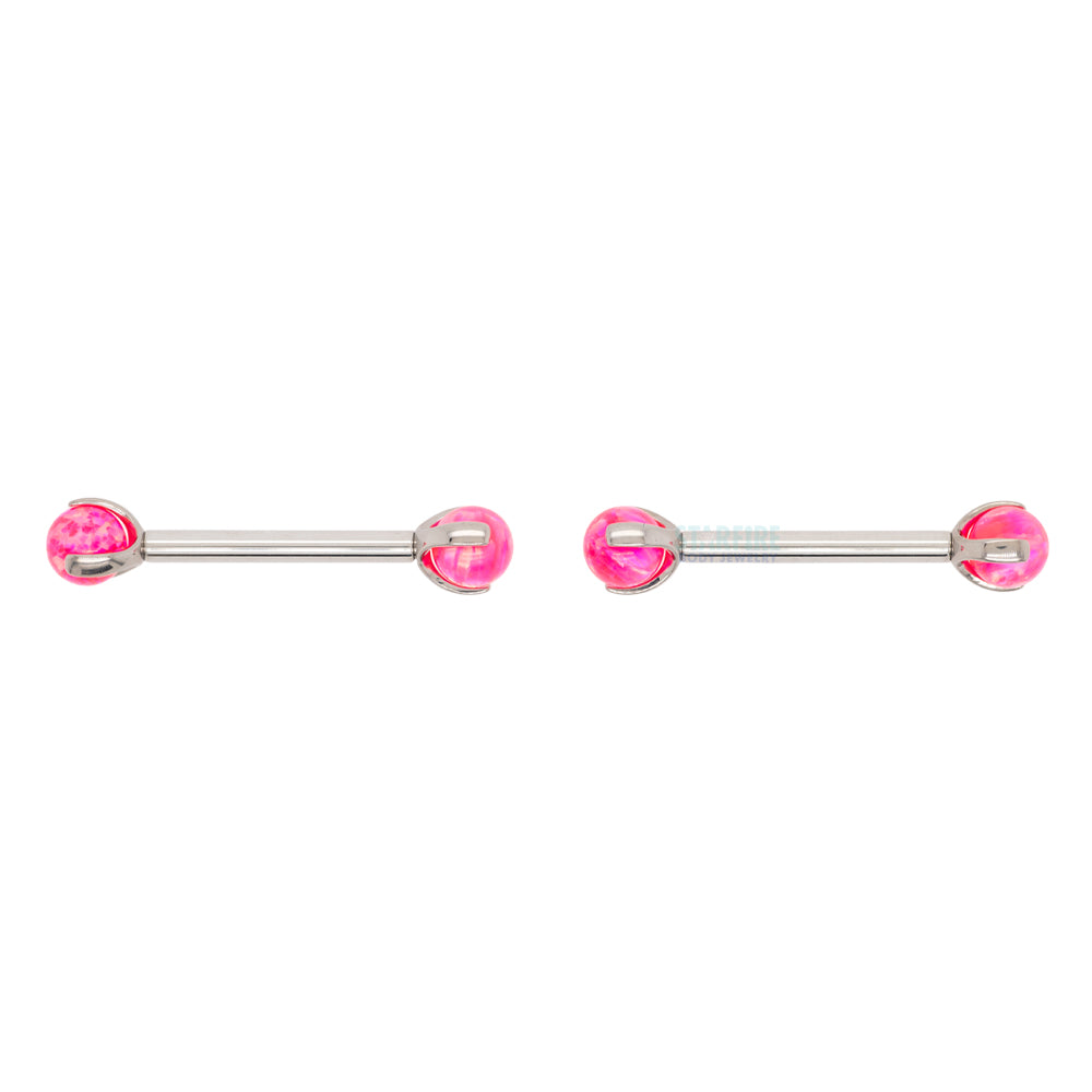 Opal Ball in Prong's Nipple Barbells