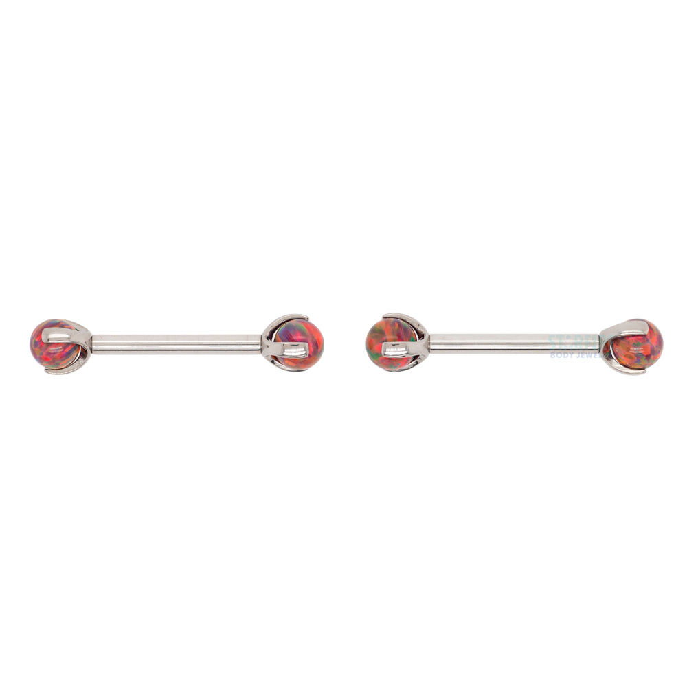 Opal Ball in Prong's Nipple Barbells