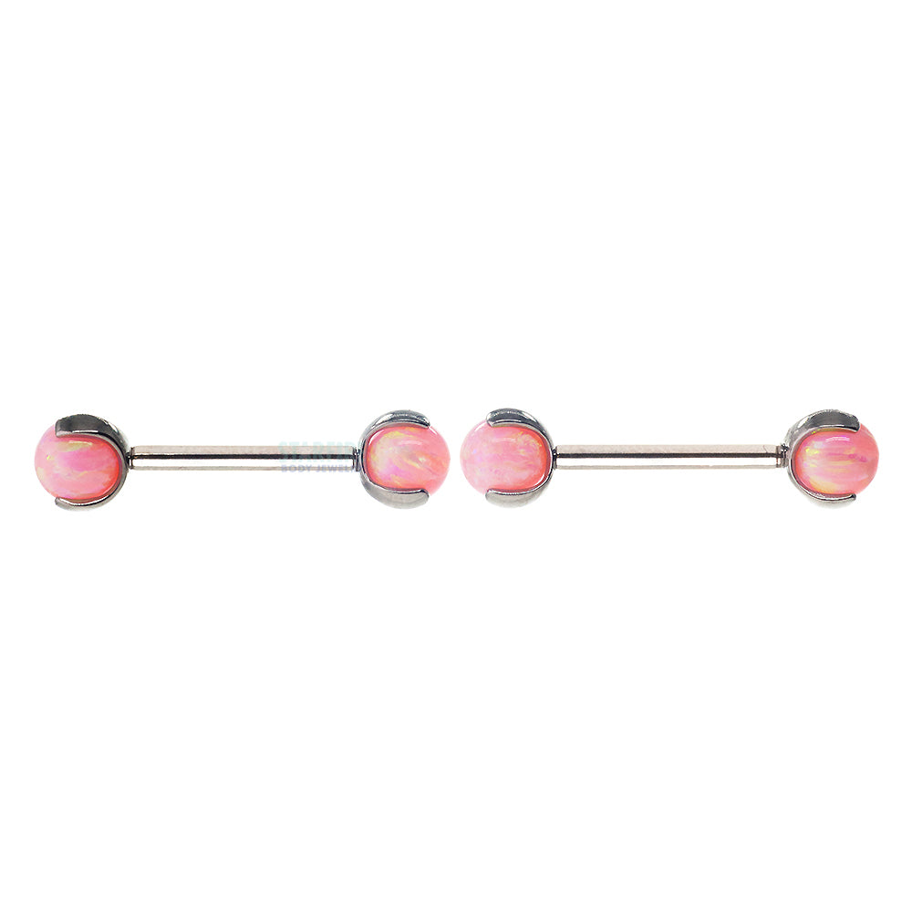 Opal Ball in Prong's Nipple Barbells