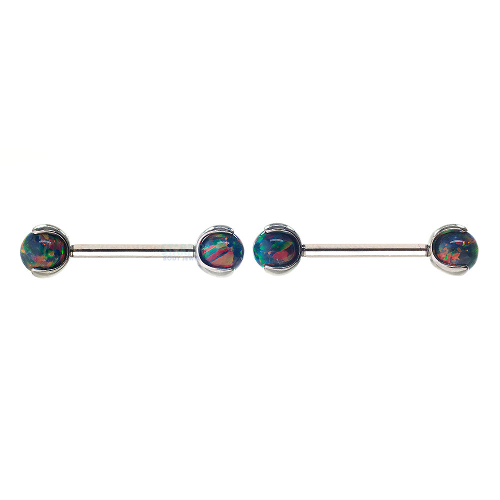 Opal Ball in Prong's Nipple Barbells