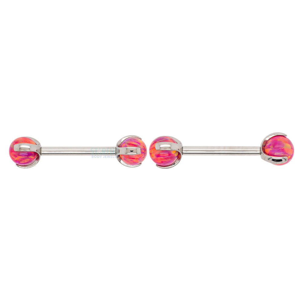 Opal Ball in Prong's Nipple Barbells