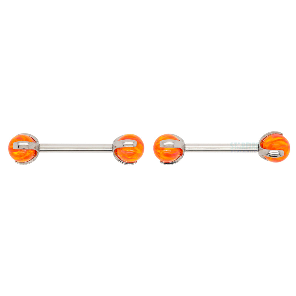 Opal Ball in Prong's Nipple Barbells