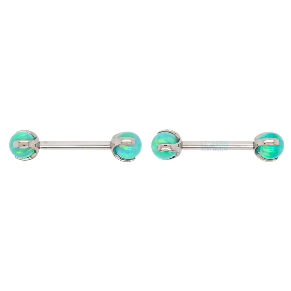 Opal Ball in Prong's Nipple Barbells