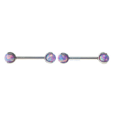 Opal Ball in Prong's Nipple Barbells