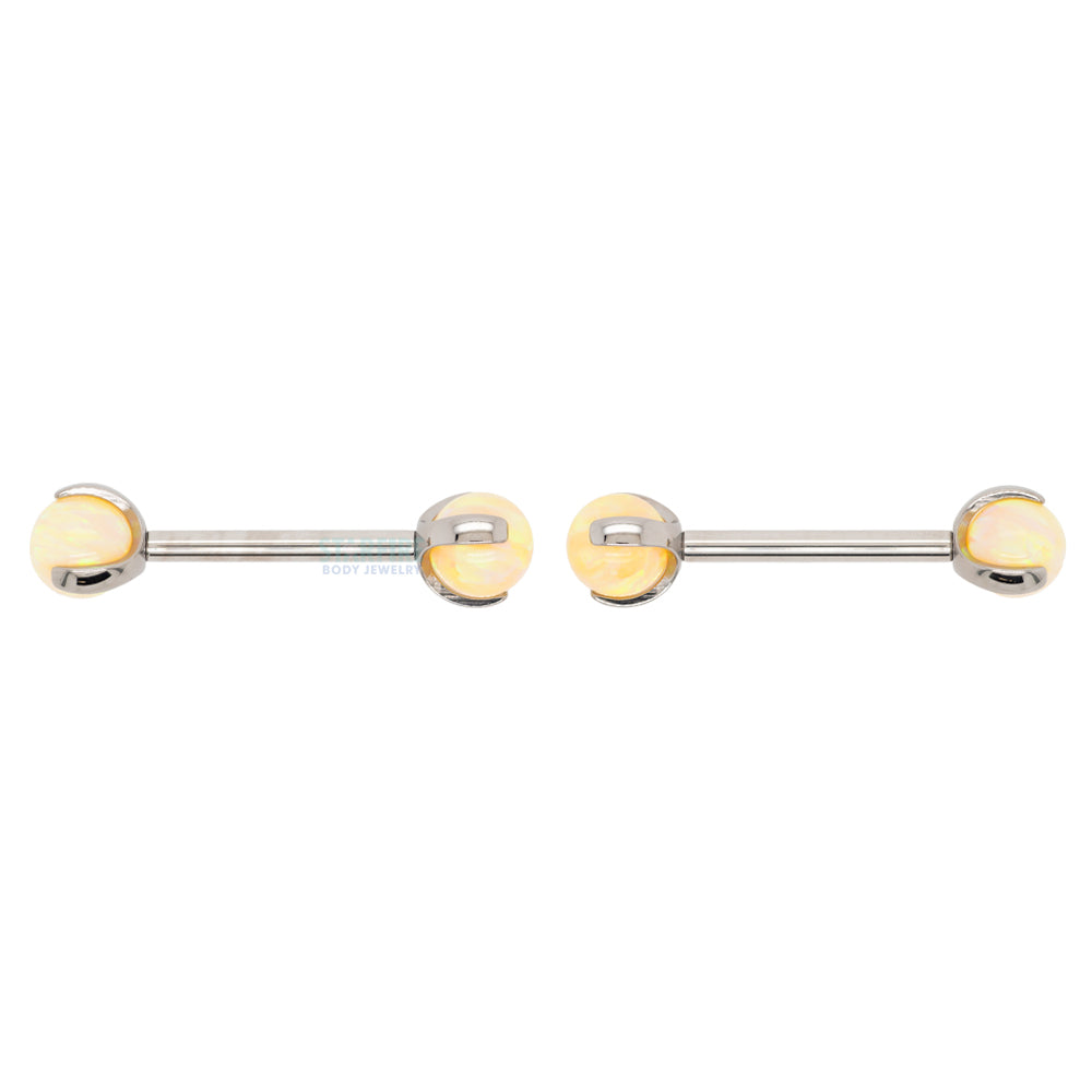 Opal Ball in Prong's Nipple Barbells