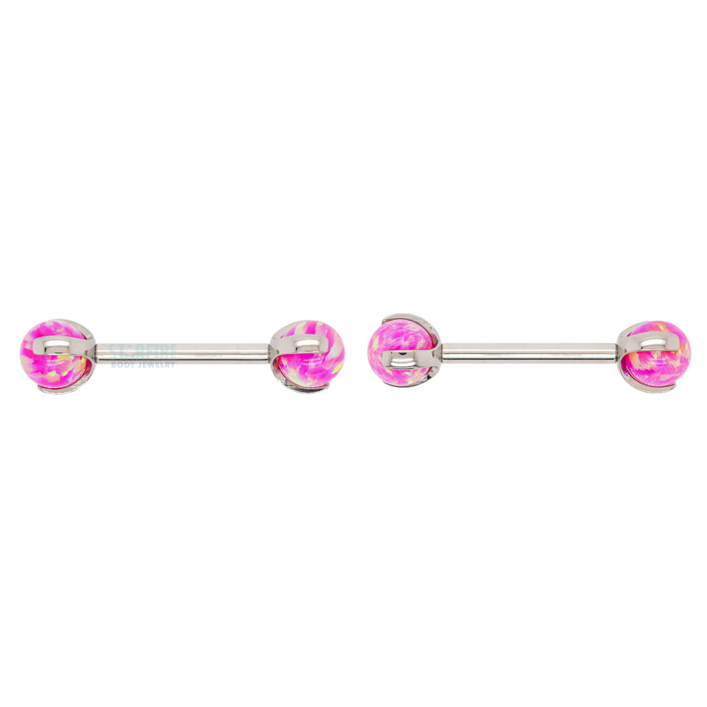 Opal Ball in Prong's Nipple Barbells