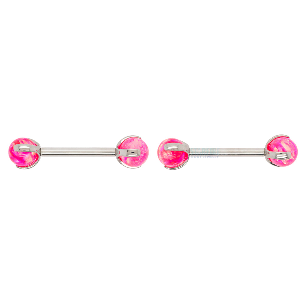 Opal Ball in Prong's Nipple Barbells